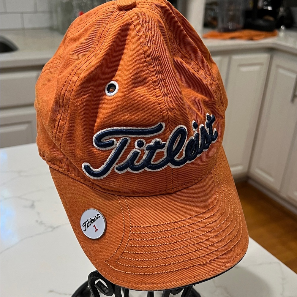 Titleist Bright Orange Hat some discoloration used great condition